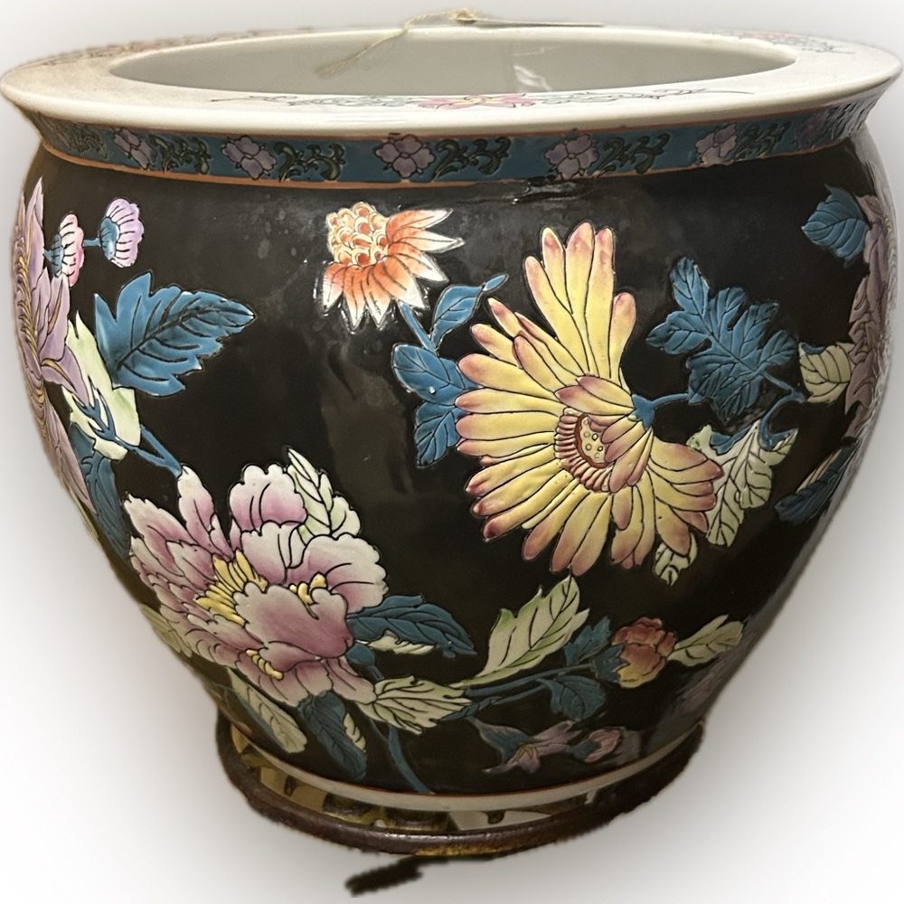 Large Chinese Vintage Koi Fish Porcelain Planter